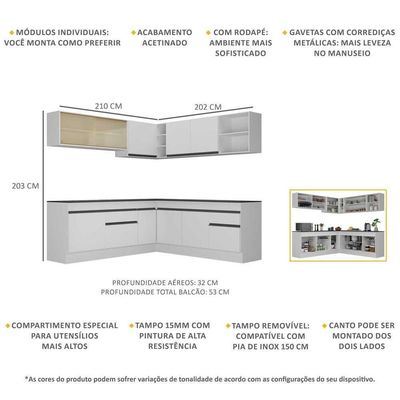 Armário De Cozinha Completa De Canto Mp2096.964 Branco/Preto