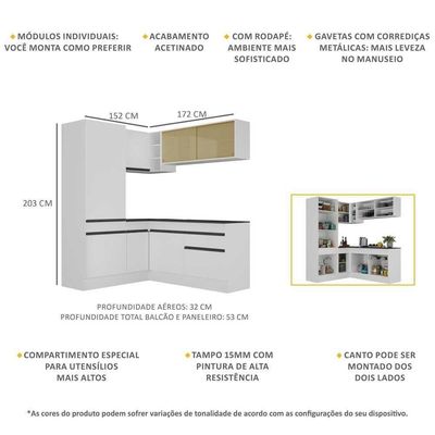 Armário De Cozinha Completa De Canto Branco/preto