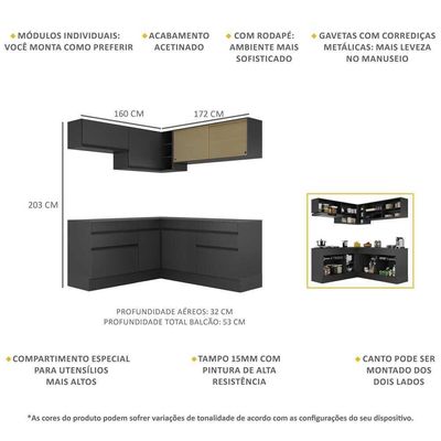 Armário De Cozinha Completa De Canto Mp2097.895 Preto