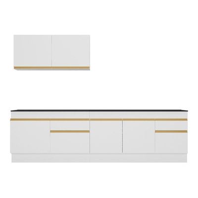 Armário De Cozinha Compacta 270cm Com Rodapé Veneza Multimóveis V2111 Branco/dourado Branco/dourado