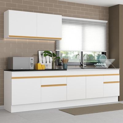 Armário De Cozinha Compacta 270cm Com Rodapé Veneza Multimóveis V2111 Branco/dourado Branco/dourado