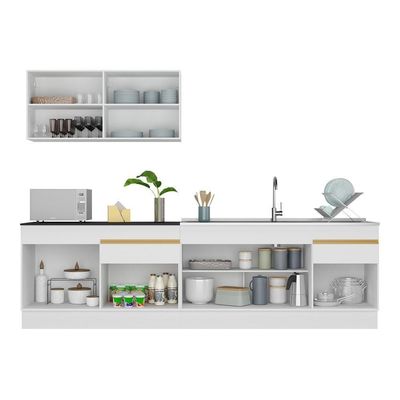 Armário De Cozinha Compacta 270cm Com Rodapé Veneza Multimóveis V2111 Branco/dourado Branco/dourado