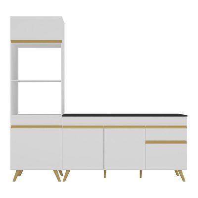 Armário De Cozinha Compacta 212cm Veneza Multimóveis V2078 Branco/dourado Branco/dourado