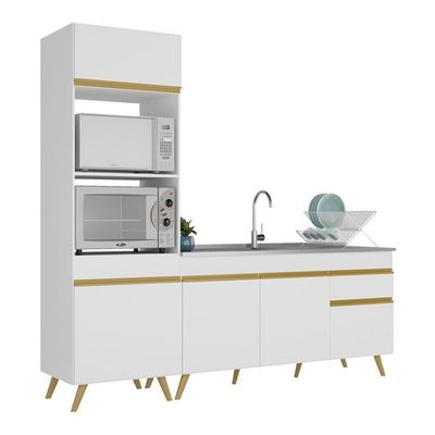 Armário De Cozinha Compacta 212cm Veneza Multimóveis V2078 Branco/dourado Branco/dourado