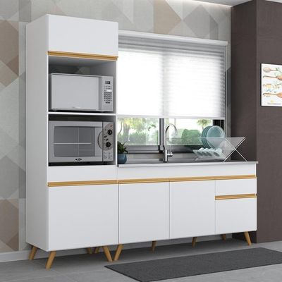 Armário De Cozinha Compacta 212cm Veneza Multimóveis V2078 Branco/dourado Branco/dourado