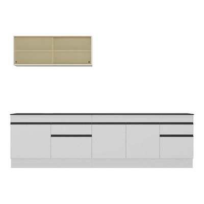 Armário De Cozinha Compacta 270cm Com Rodapé Veneza Multimóveis V2112 Branco/preto Branco/preto