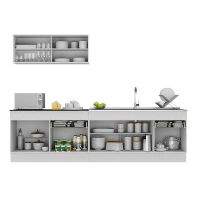 Armário De Cozinha Compacta 270cm Com Rodapé Veneza Multimóveis V2112 Branco/preto Branco/preto