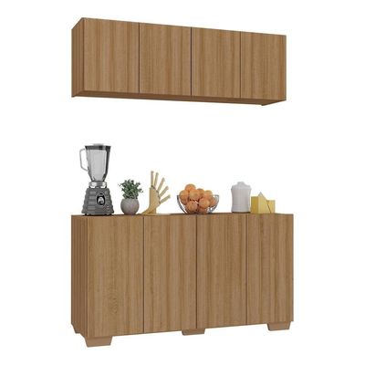 Kit Armário Cozinha Aéreo Balcão 4 Portas Mp2171 Rustic/natural