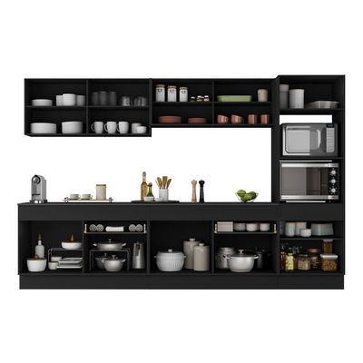 Armário De Cozinha Completa 5 Peças Com Rodapé Mp2175 Made Multimóveis Preto/dourado Preto/dourado