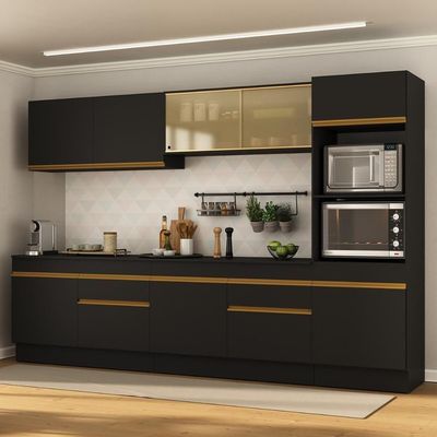 Armário De Cozinha Completa 5 Peças Com Rodapé Mp2175 Made Multimóveis Preto/dourado Preto/dourado