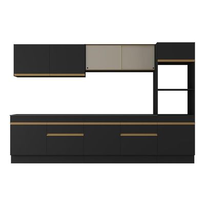Armário De Cozinha Completa 5 Peças Com Rodapé Mp2175 Made Multimóveis Preto/dourado Preto/dourado