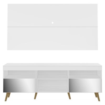 Rack Com Painel Tv 65" Retrô Com Espelho Multimóveis V3138