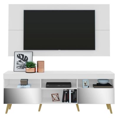 Rack Com Painel Tv 65" Retrô Com Espelho Multimóveis V3138