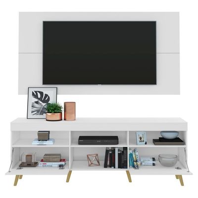 Rack Com Painel Tv 65" Retrô Com Espelho Multimóveis V3138