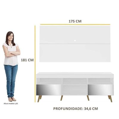 Rack Com Painel Tv 65" Retrô Com Espelho Multimóveis V3138