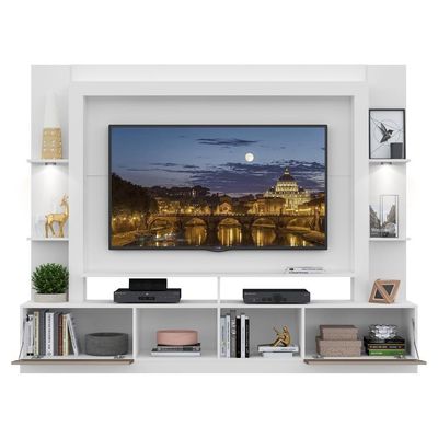 Rack Estante Tv 65´´ Leds Branco/Laca Fumê