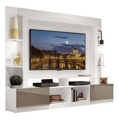 Rack Estante Tv 65´´ Leds Branco/Laca Fumê