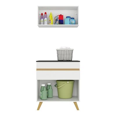 Conjunto Lavanderia Multiuso Armário E Balcão Branco