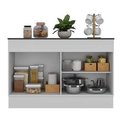 Balcão Cozinha Gabinete Pia 120cm 2 Portas Com Rodapé Veneza Multimóveis Mp2239 Branco Branco