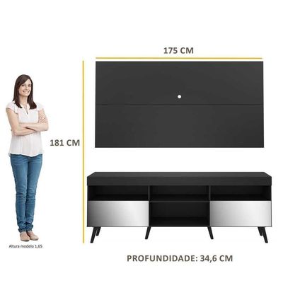 Rack Com Painel Tv 65" Retrô Com Espelho Multimóveis V3138