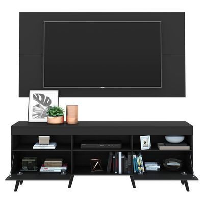 Rack Com Painel Tv 65" Retrô Com Espelho Multimóveis V3138