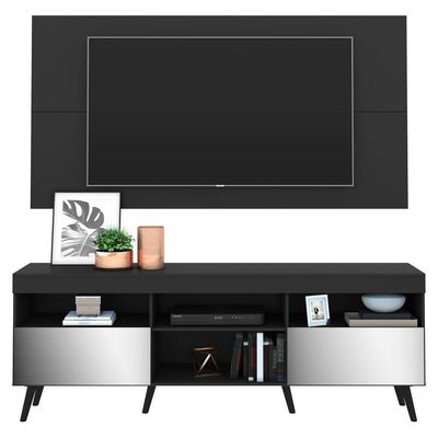 Rack Com Painel Tv 65" Retrô Com Espelho Multimóveis V3138