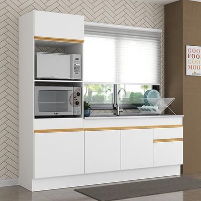 Cozinha Compacta Com Rodapé Com Armário E Balcão Branca