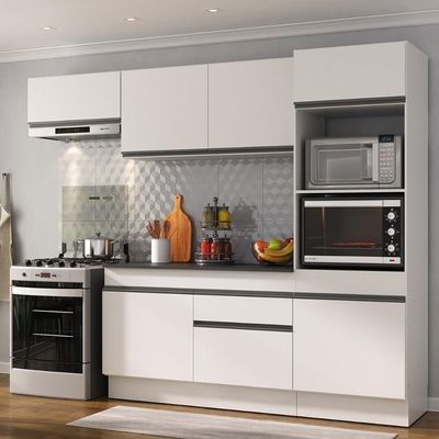 Armário De Cozinha Compacta 4 Peças Com Rodapé Mp2176 Made Multimóveis Branco/preto Branco/preto
