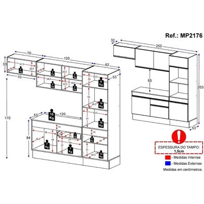 Armário De Cozinha Compacta 4 Peças Com Rodapé Mp2176 Made Multimóveis Branco/preto Branco/preto