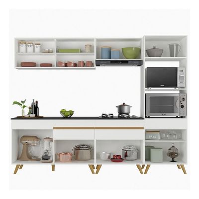 Armário De Cozinha Completa 252cm Veneza Multimóveis V3715 Branco/dourado Branco/dourado