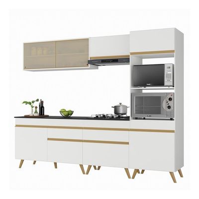 Armário De Cozinha Completa 252cm Veneza Multimóveis V3715 Branco/dourado Branco/dourado