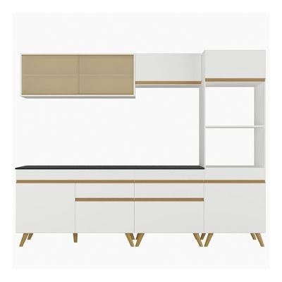 Armário De Cozinha Completa 252cm Veneza Multimóveis V3715 Branco/dourado Branco/dourado