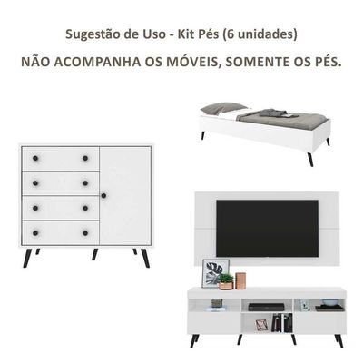 Pés Palito Retrô Kit Com 6 Unidades Multimóveis Preto