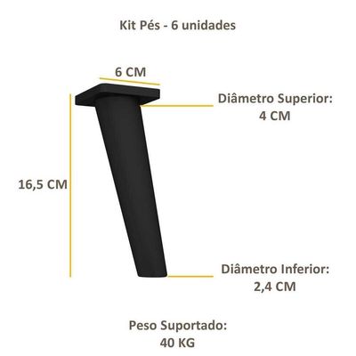 Pés Palito Retrô Kit Com 6 Unidades Multimóveis Preto
