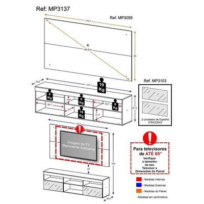 Rack com Painel TV até 65" e Espelho Flórida Multimóveis