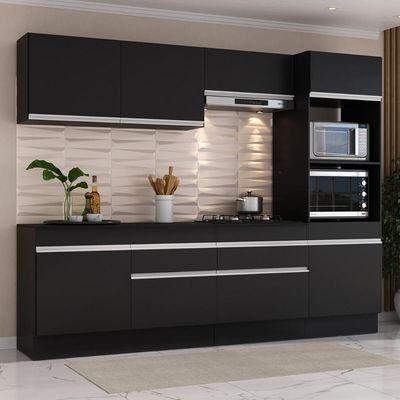 Armário De Cozinha Completa 5 Peças Com Rodapé Mp2180 Made Multimóveis Preto/branco Preto/branco