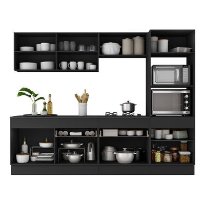 Armário De Cozinha Completa 5 Peças Com Rodapé Mp2180 Made Multimóveis Preto/branco Preto/branco