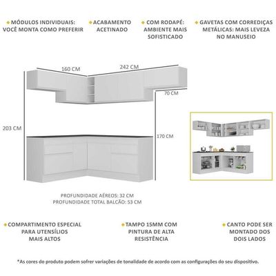 Armário De Cozinha Completa De Canto Mp2104.891 Branco