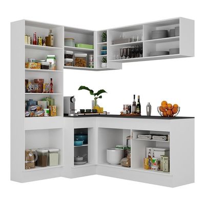Armário De Cozinha Completa De Canto Com Rodapé Veneza Multimóveis V2089 Branco/preto Branco/preto