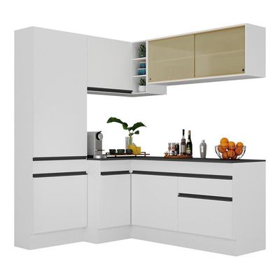 Armário De Cozinha Completa De Canto Com Rodapé Veneza Multimóveis V2089 Branco/preto Branco/preto