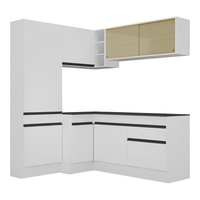 Armário De Cozinha Completa De Canto Com Rodapé Veneza Multimóveis V2089 Branco/preto Branco/preto
