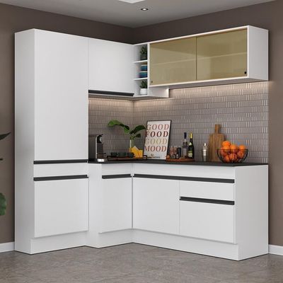 Armário De Cozinha Completa De Canto Com Rodapé Veneza Multimóveis V2089 Branco/preto Branco/preto