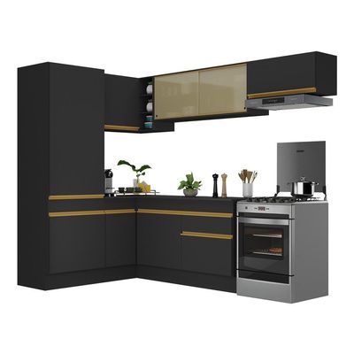 Cozinha Completa De Canto Rodapé Multimóveis Preto/dourado