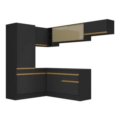 Cozinha Completa De Canto Rodapé Multimóveis Preto/dourado