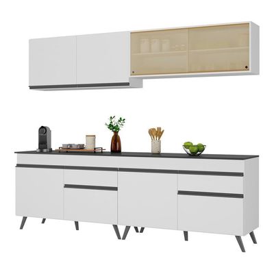 Armário De Cozinha Compacta 240cm Veneza Multimóveis V3696 Branco/preto Branco/preto