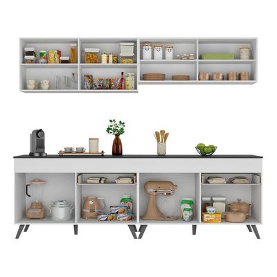 Armário De Cozinha Compacta 240cm Veneza Multimóveis V3696 Branco/preto Branco/preto