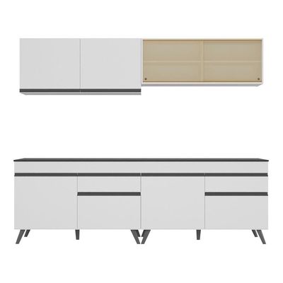 Armário De Cozinha Compacta 240cm Veneza Multimóveis V3696 Branco/preto Branco/preto