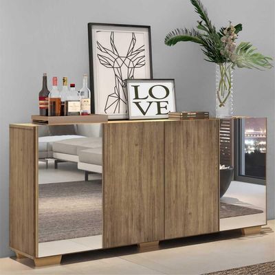 Aparador Buffet com Espelho e Pés Quadrados Rustic/natural