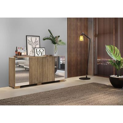 Aparador Buffet com Espelho e Pés Quadrados Rustic/natural
