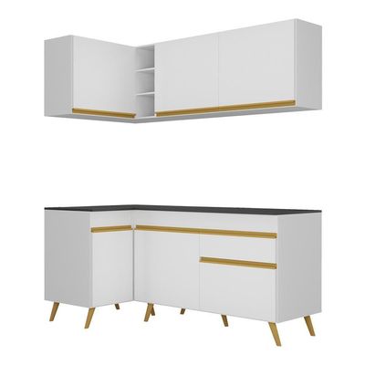 Armário De Cozinha Compacta De Canto Veneza Multimóveis V2057 Branco/dourado Branco/dourado